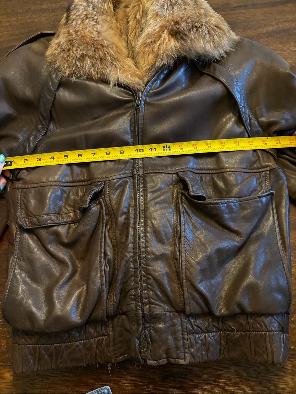 Vintage Zinman Furs Brown Leather Jacket Coyote Fur Lined Collar Coat - Picture 7 of 9